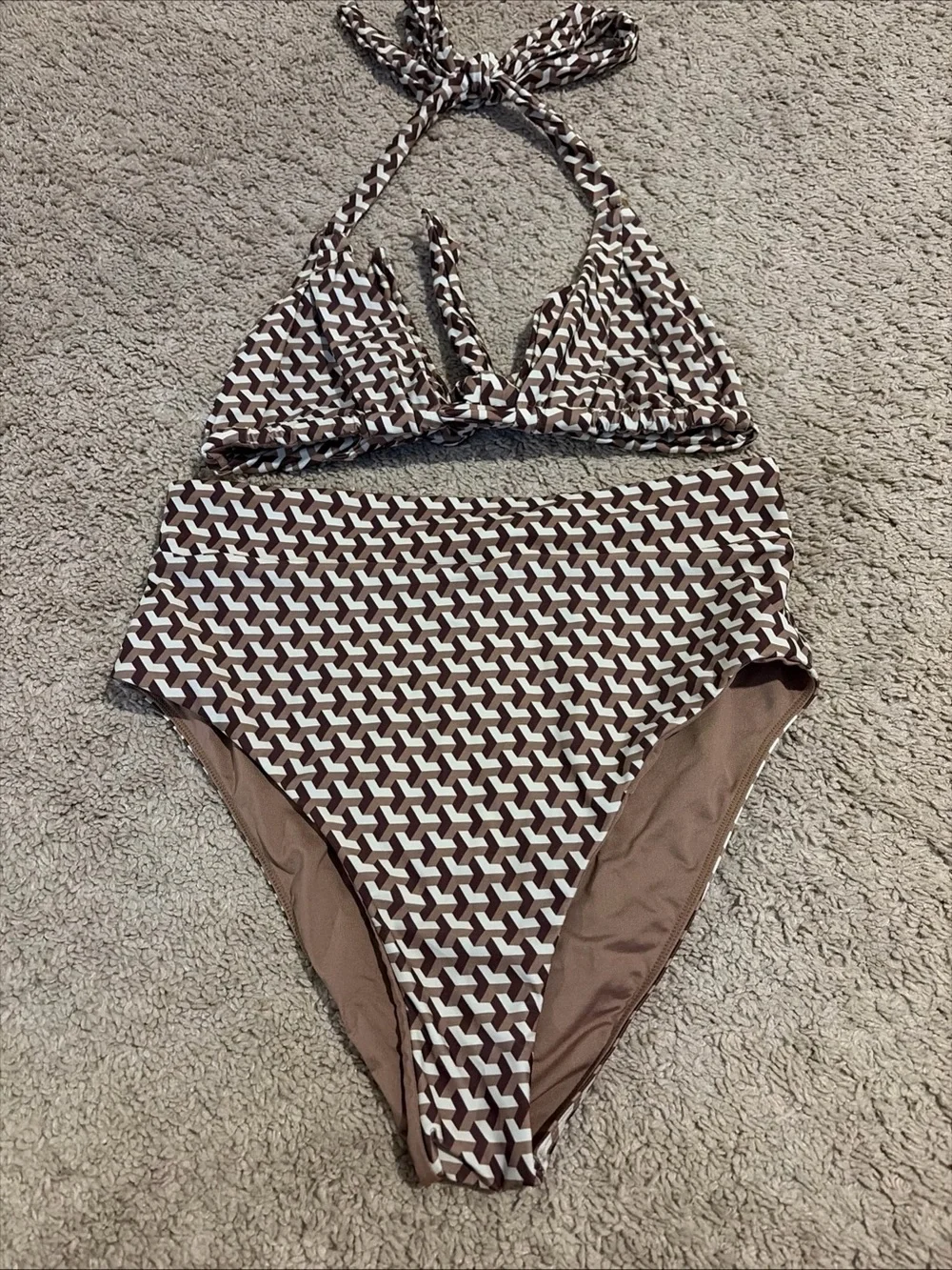 Monday Swimwear Morocco Top Sorrento Bottoms Brown Husk Geo Size Large